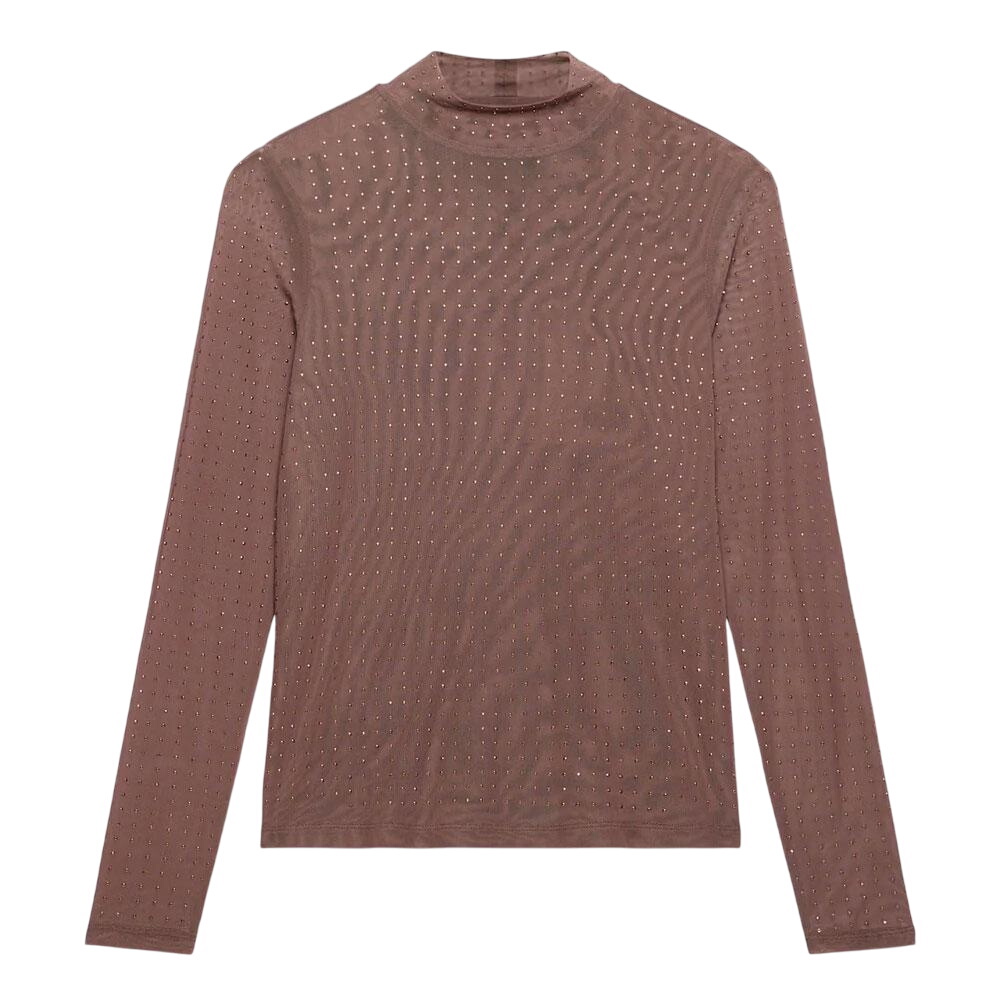 Mint Velvet Brown Mesh Embellished Top